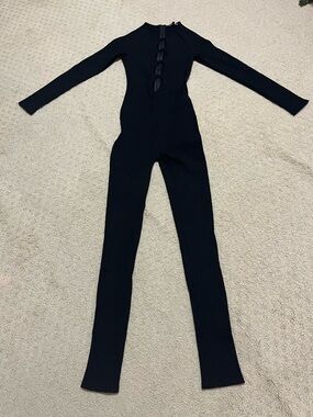 Fashion Nova Black Long-Sleeve Keyhole Jumpsuit